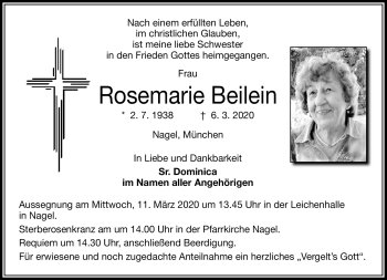 Traueranzeige von Rosemarie Beilein von Frankenpost