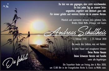 Traueranzeige von Andreas Schultheis von Südthüringer Presse
