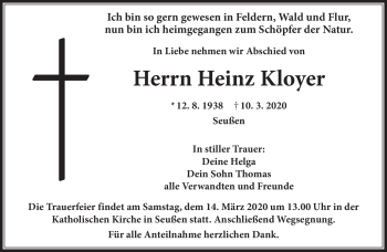 Traueranzeige von Heinz Kloyer von Frankenpost