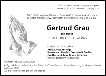 Traueranzeige von Gertrud Grau von Neue Presse Coburg