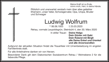 Traueranzeige von Ludwig Wolfrum von Frankenpost