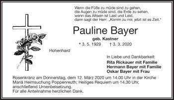 Traueranzeige von Pauline Bayer von Frankenpost