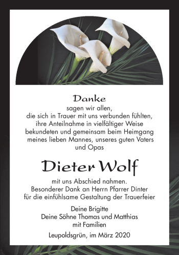Traueranzeige von Dieter Wolf von Frankenpost