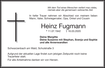 Traueranzeige von Heinz Fugmann von Frankenpost