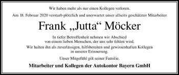 Traueranzeige von Frank 