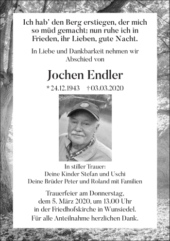 Traueranzeige von Jochen Endler von Frankenpost