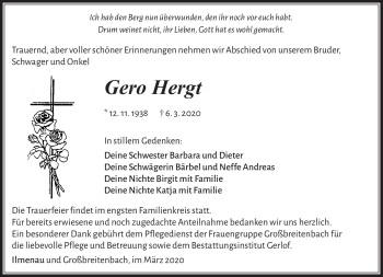 Traueranzeige von Gero Hergt von Südthüringer Presse