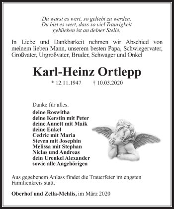 Traueranzeige von Karl-Heinz Ortlepp von Südthüringer Presse