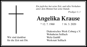 Traueranzeige von Angelika Krause von Neue Presse Coburg