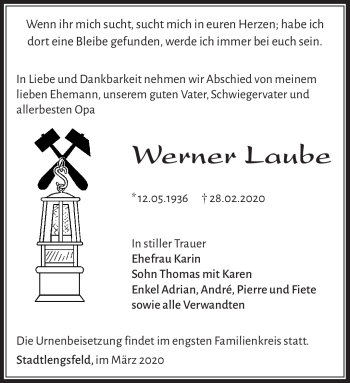 Traueranzeige von Werner Laube von Südthüringer Presse