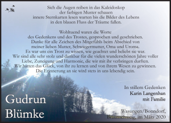 Traueranzeige von Gudrun Blümke von Südthüringer Presse