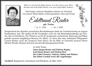 Traueranzeige von Edeltraud Reuter von Südthüringer Presse