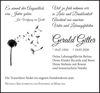 Traueranzeige von Gerald Gitter von Südthüringer Presse
