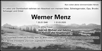 Traueranzeige von Werner Menz von Südthüringer Presse
