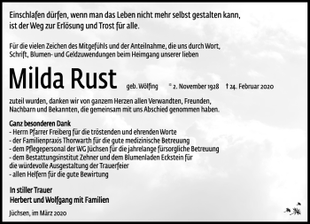 Traueranzeige von Milda Rust von Südthüringer Presse