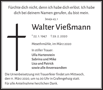 Traueranzeige von Walter Vießmann von Frankenpost