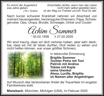 Traueranzeige von Achim Sommer von Südthüringer Presse
