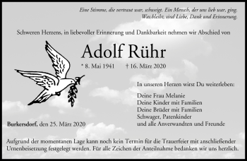 Traueranzeige von Adolf Rühr von Neue Presse Coburg