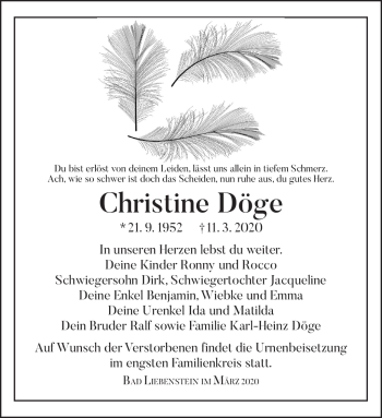 Traueranzeige von Christine Döge von Südthüringer Presse