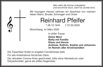 Traueranzeige von Reinhard Pfeifer von Frankenpost