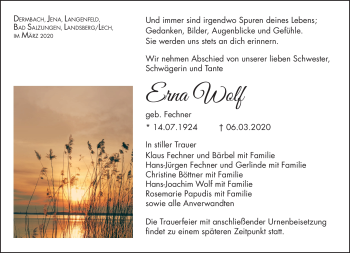 Traueranzeige von Erna Wolf von Südthüringer Presse