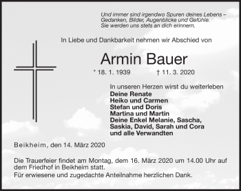 Traueranzeige von Armin Bauer von Neue Presse Coburg