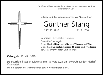 Traueranzeige von Günther Stang von Neue Presse Coburg