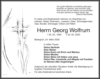 Traueranzeige von Jörg Wolfrum von Frankenpost