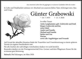 Traueranzeige von Günter Grabowski von Südthüringer Presse