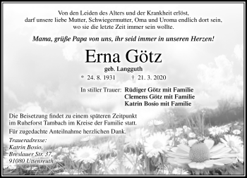 Traueranzeige von Erna Götz von Neue Presse Coburg