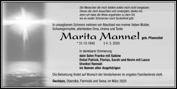 Traueranzeige von Marita Mannel von Südthüringer Presse