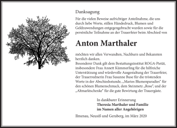 Traueranzeige von Anton Marthaler von Südthüringer Presse