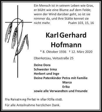 Traueranzeige von Karl Gerhard Hofmann von Frankenpost