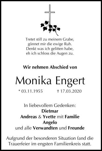 Traueranzeige von Monika Engert von Neue Presse Coburg