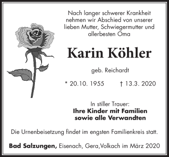 Traueranzeige von Karin Köhler von Südthüringer Presse