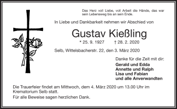 Traueranzeige von Gustav Kießling von Frankenpost