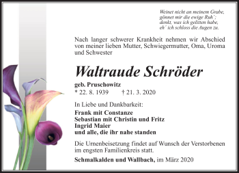 Traueranzeige von Waltraude Schröder von Südthüringer Presse