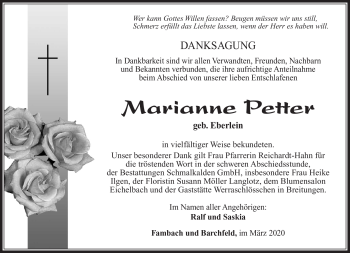 Traueranzeige von Marianne Petter von Südthüringer Presse