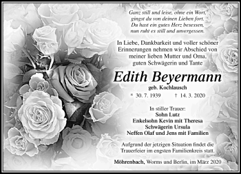 Traueranzeige von Edith Beyermann von Südthüringer Presse