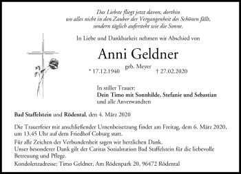 Traueranzeige von Anni Geldner von Neue Presse Coburg