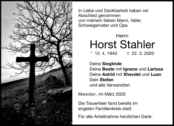 Traueranzeige von Horst Stahler von Neue Presse Coburg