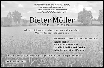 Traueranzeige von Dieter Möller von Südthüringer Presse