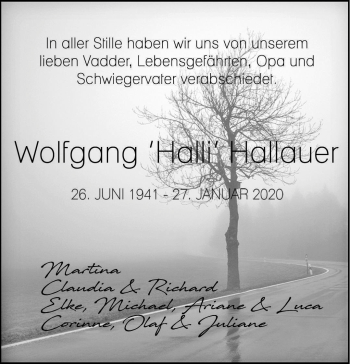 Traueranzeige von Wolfgang Hallauer von Südthüringer Presse