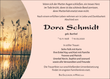 Traueranzeige von Dora Schmidt von Südthüringer Presse