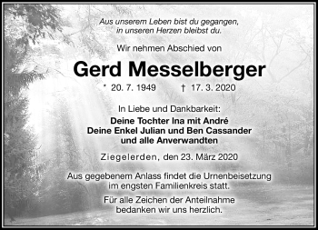 Traueranzeige von Gerd Messelberger von Neue Presse Coburg