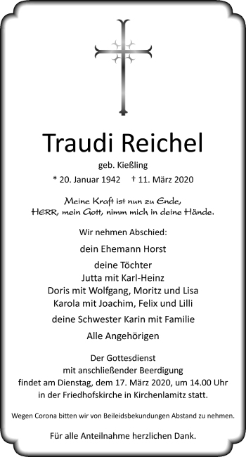 Traueranzeige von Traudi Reichel von Frankenpost