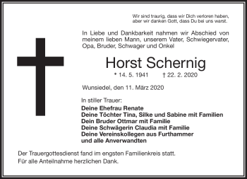 Traueranzeige von Horst Schernig von Frankenpost