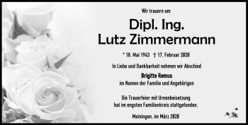Traueranzeige von Lutz Zimmermann von Südthüringer Presse