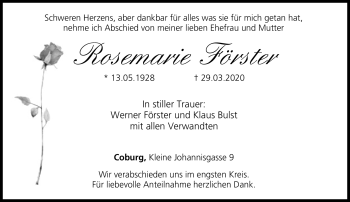 Traueranzeige von Rosemarie Förster von Neue Presse Coburg