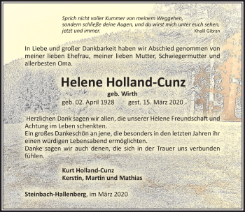 Traueranzeige von Helene Holland-Cuz von Südthüringer Presse